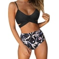 thumbnail image 1 of Lorddream Women Criss Cross High Waisted String Floral Printed 2 Piece Bathing Suits Cross Wrap Push Up Top Tie Back Bikini Swimsuits, 1 of 8