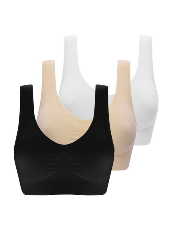 Lorddream Women Pure Color Plus Size Sports Bra Full Bra Cup Tops,3Pack/S-6XL