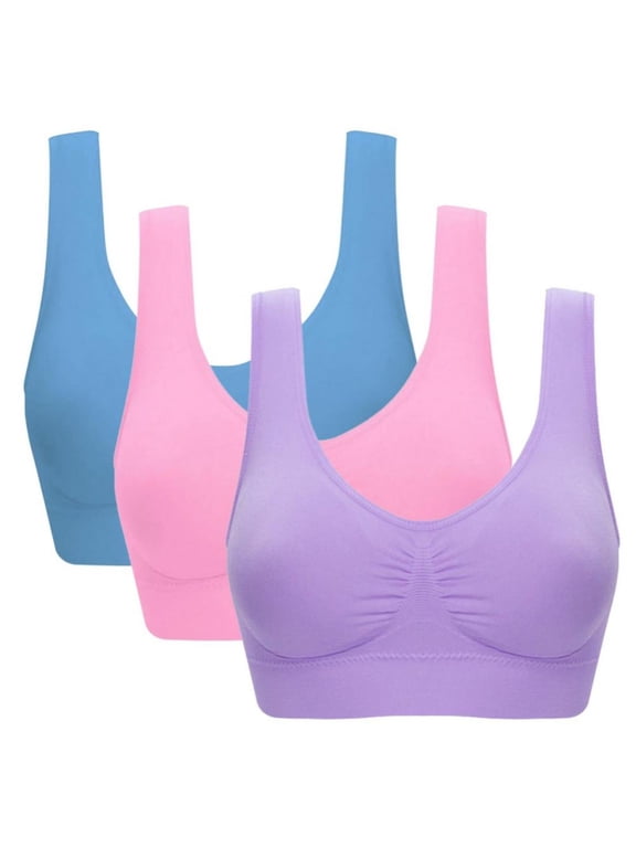 Lorddream Women Pure Color Plus Size Sports Bra Full Bra Cup Tops,3Pack/S-6XL