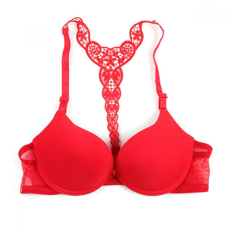 Lorddream Women Push Up Bra 32B-36B Front Closure Breathable Lace Y-Style  Back Underwear 
