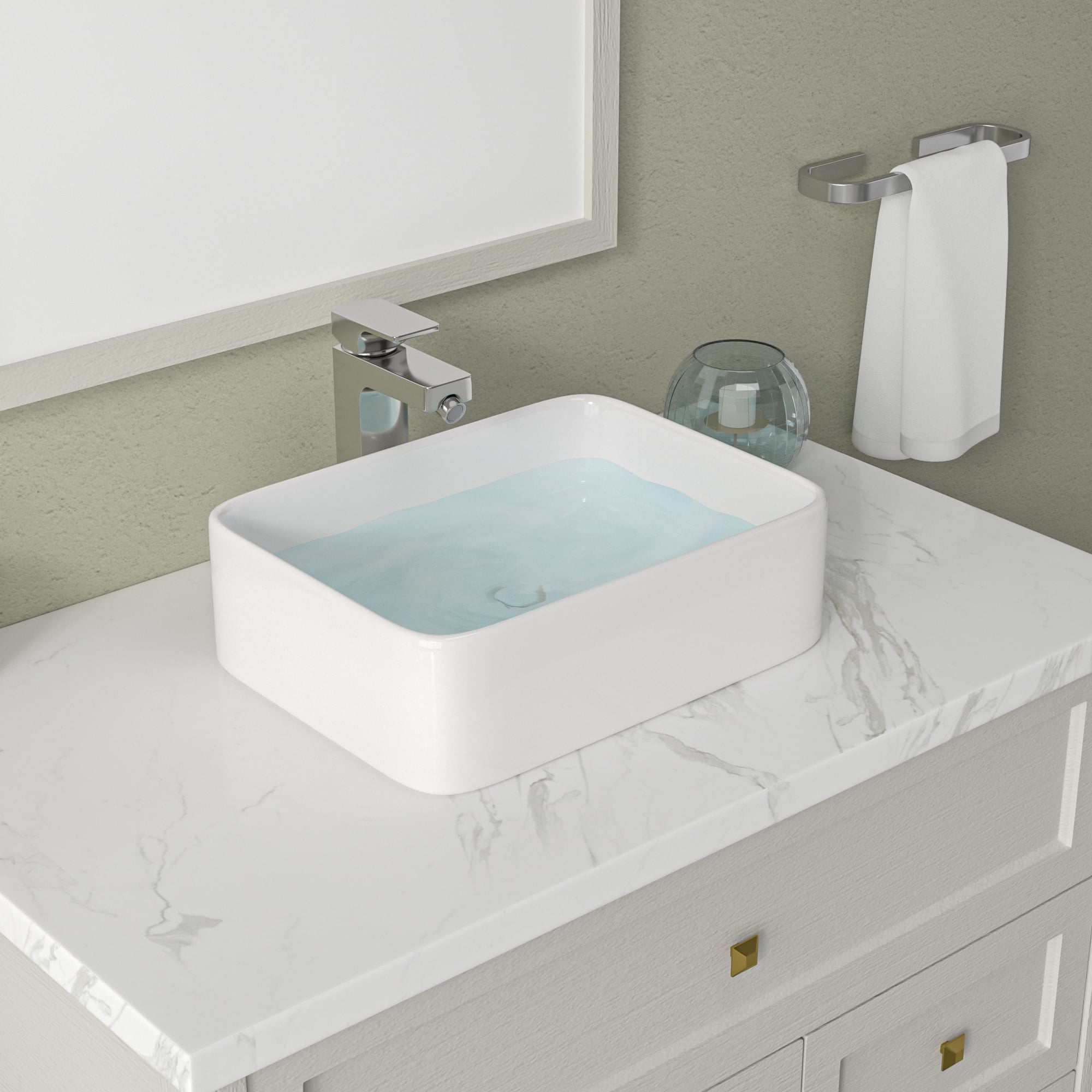 16" x 12" White Ceramic Rectangular Above-Counter Vessel Sink