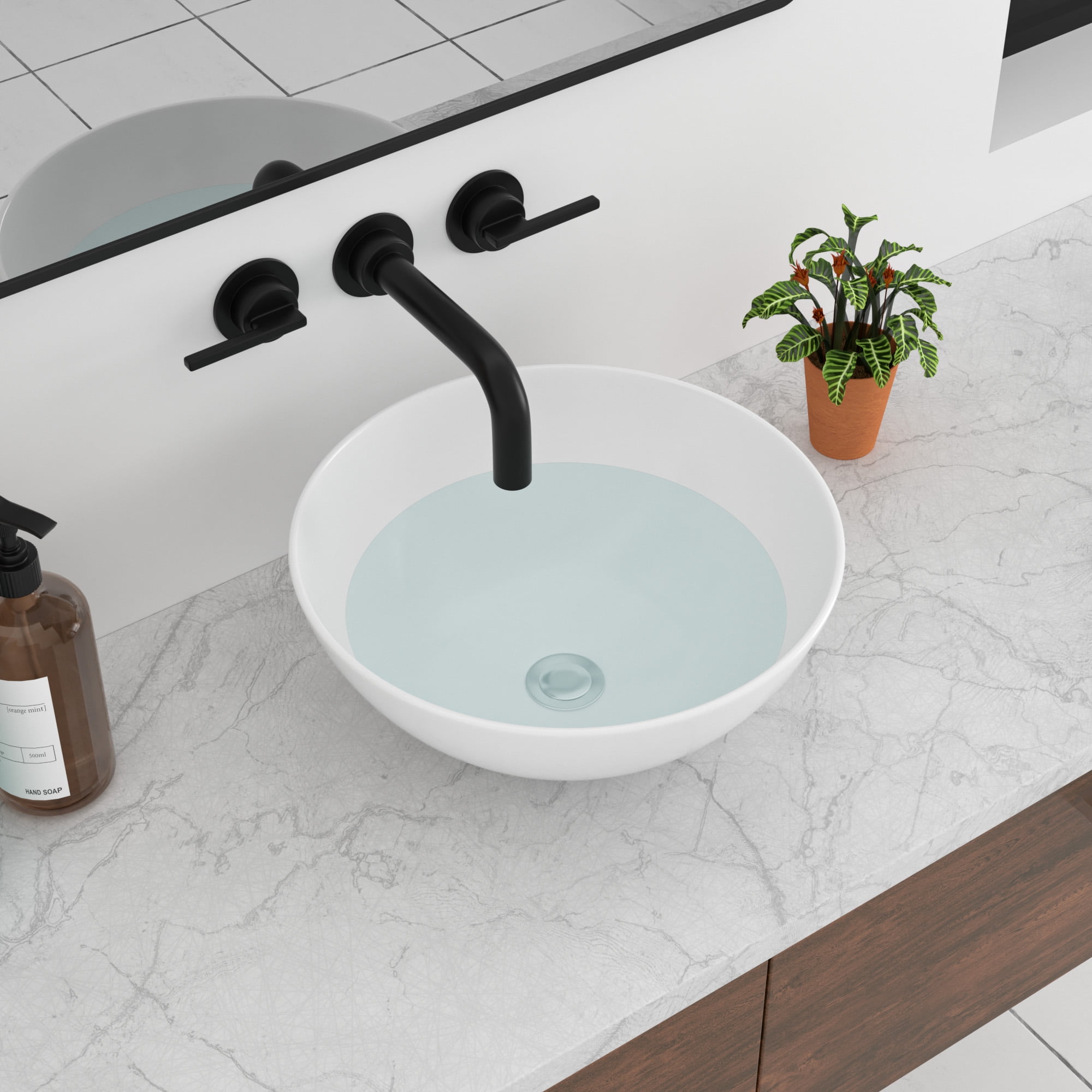Lordear 16"x16"Vessel Sink Round Bowl Basin for Bathroom Above Counter Ceramic Sink