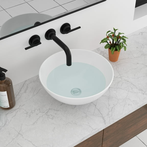 Lordear 16"x16"Vessel Sink Round Bowl Basin for Bathroom Above Counter Ceramic Sink