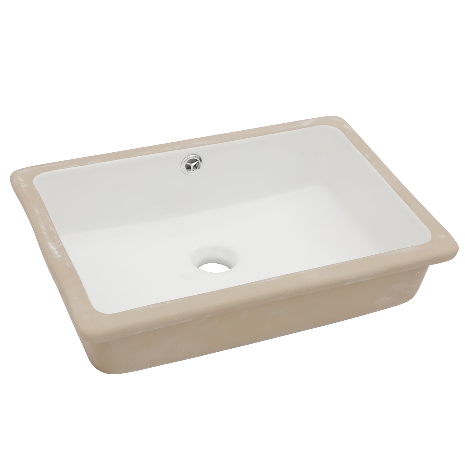 18'' Beige and White Ceramic Rectangular Undermount Bathroom Sink
