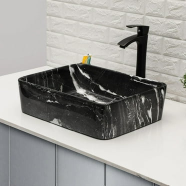 Lordear  19"x15" Rectangular Marble Ceramic Bathroom Vessel Sink Black