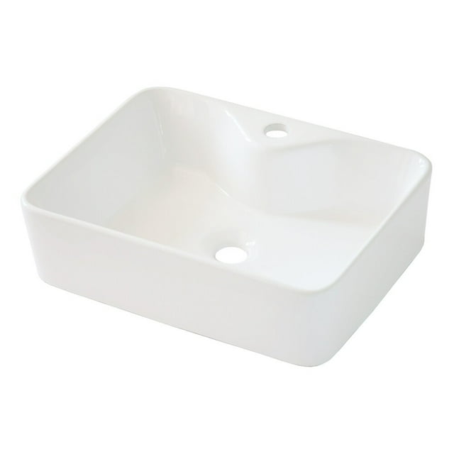 Lordear  19"x15" White Ceramic Handmade Rectangular Bathroom Vessel Sink with Faucet Hole - 18.85x14.4x5.25 18.85x14.4x5.25 - White