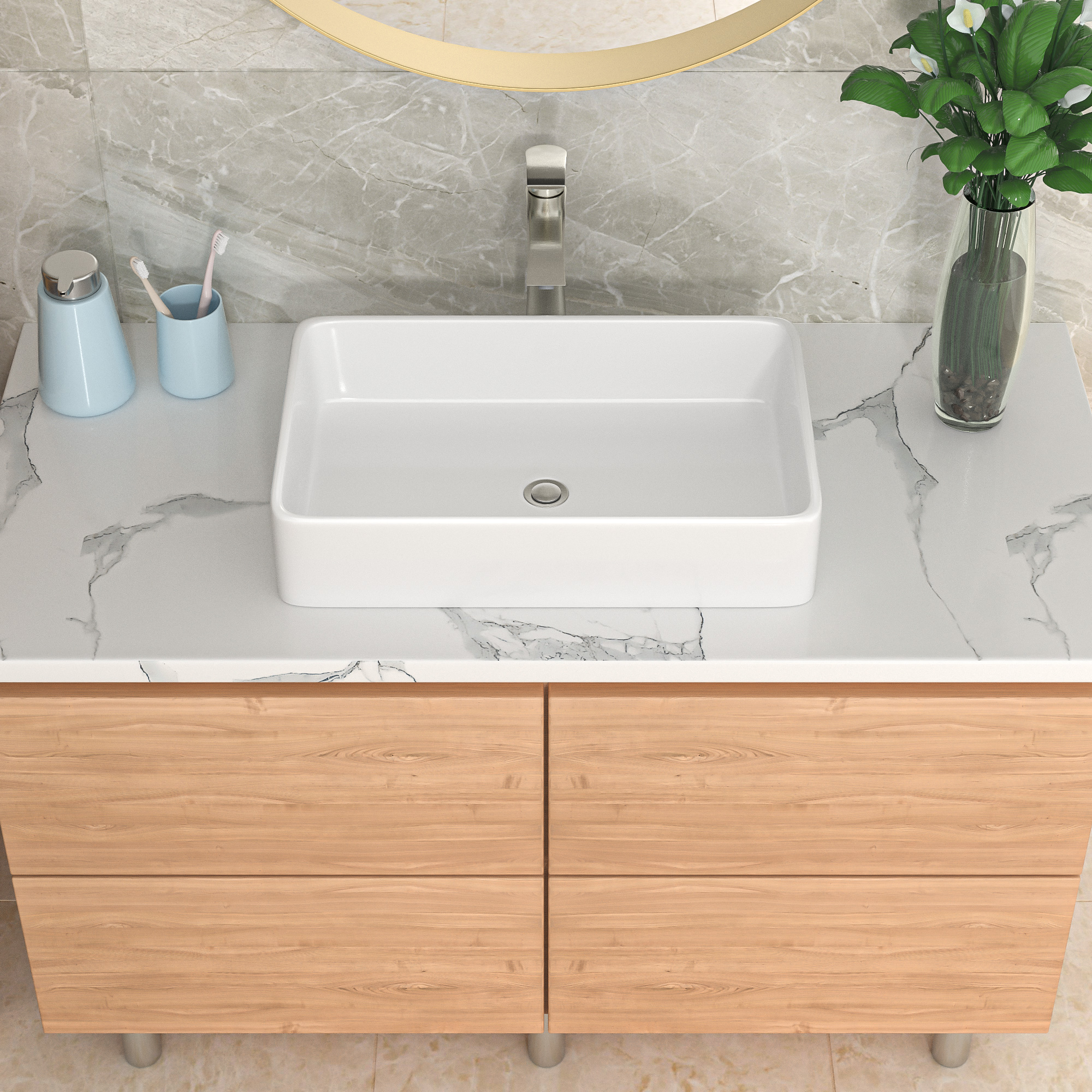 Lordear 24"x16" Rectangular White Ceramic Above Counter Bathroom Vessel Sink Basin