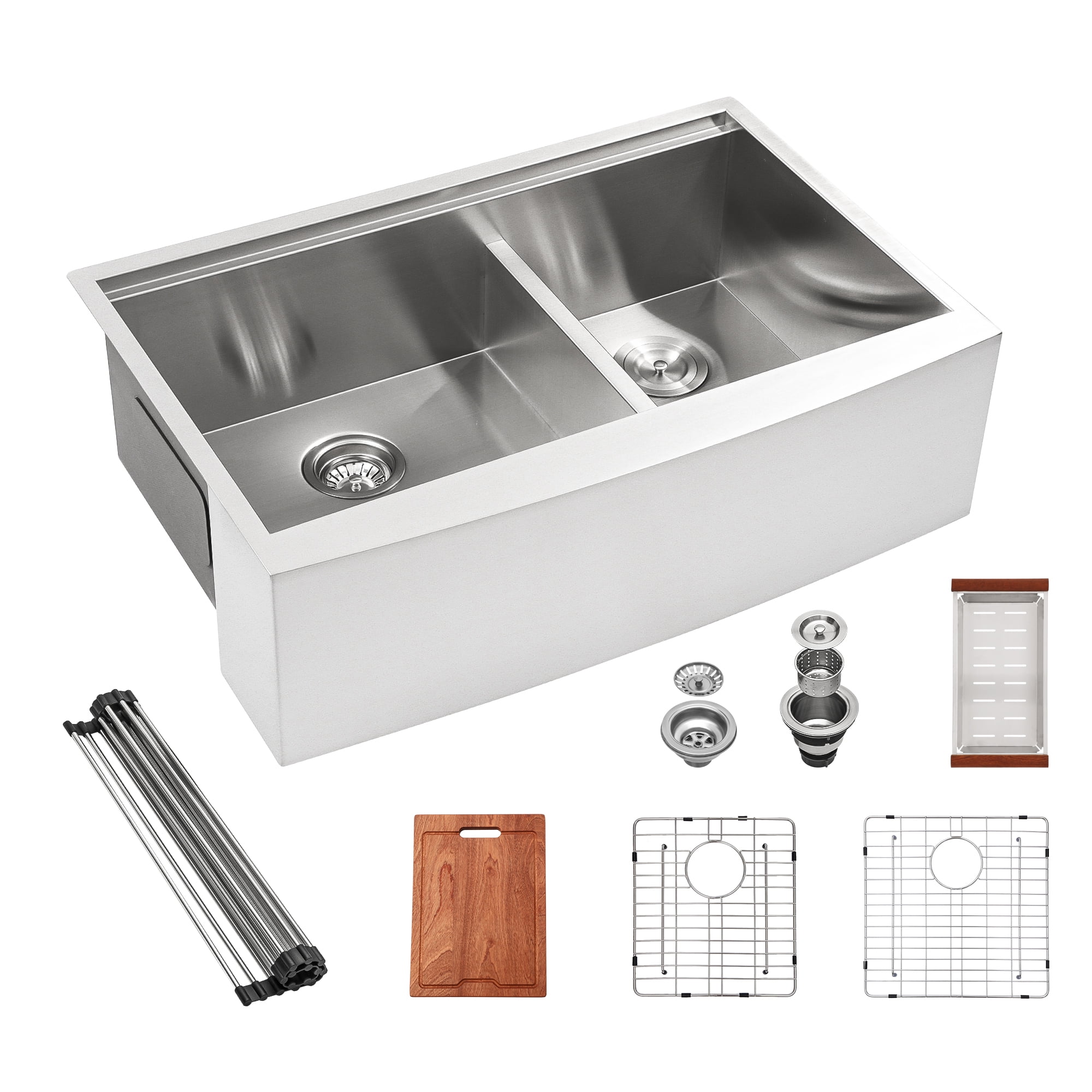 Lordear 33" Brushed Nickel Stainless Steel Kitchen Sink Farmhouse Apron