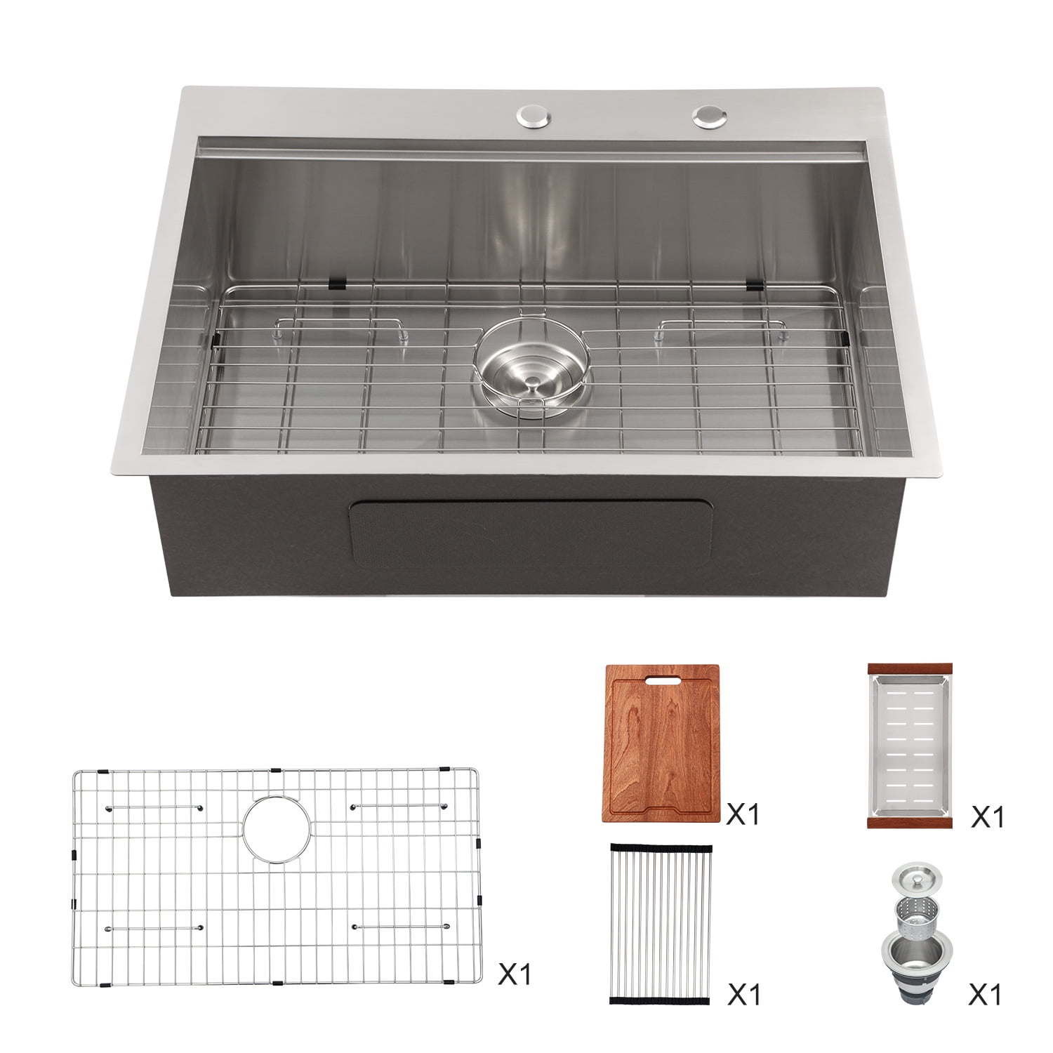 Lordear 33"x22"Kitchen Sink Topmount Stainless Steel Brushed Single Bowl Workstation Sink Basin