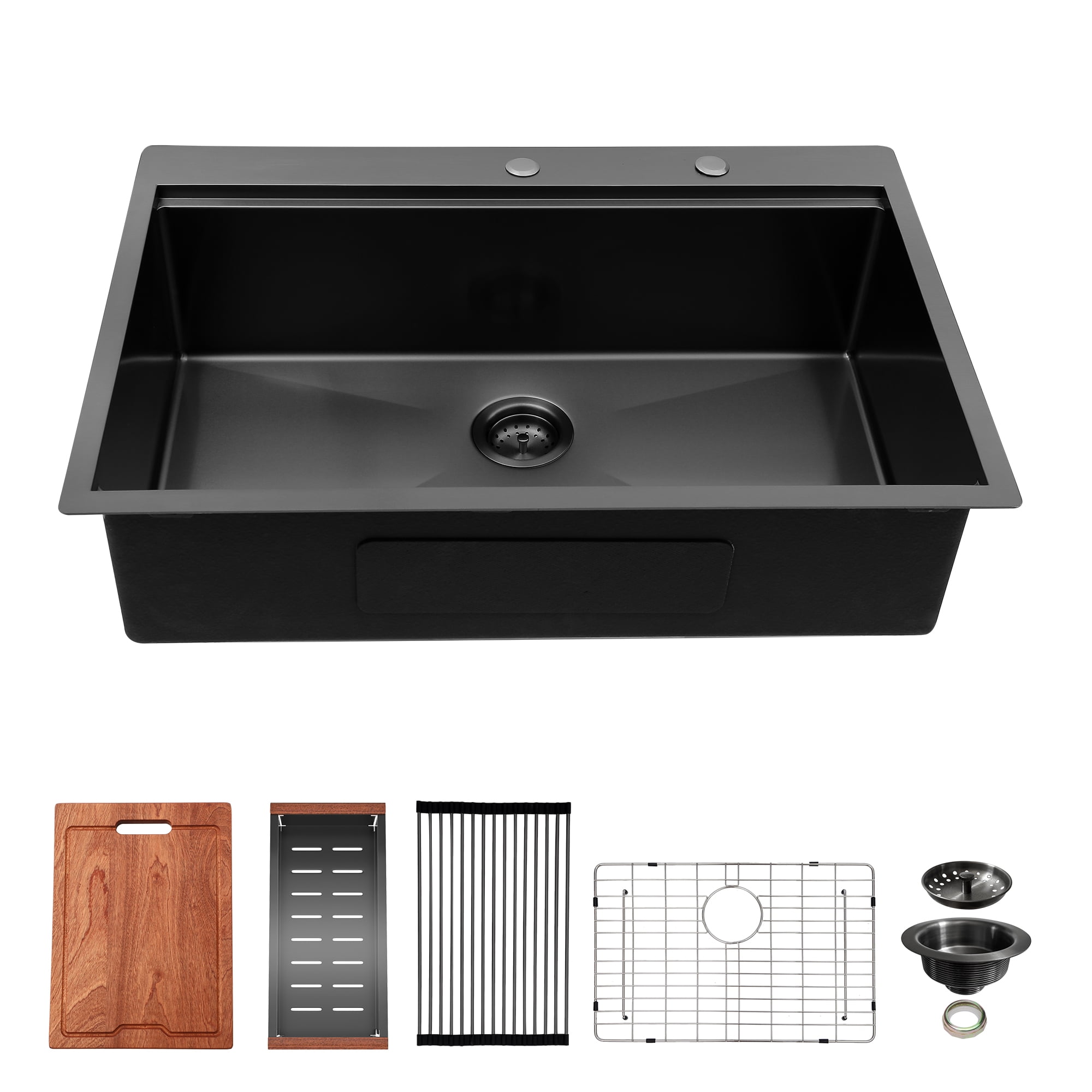 Lordear 33"x22"Top Mount Workstation Kitchen Sink Single Bowl in Black