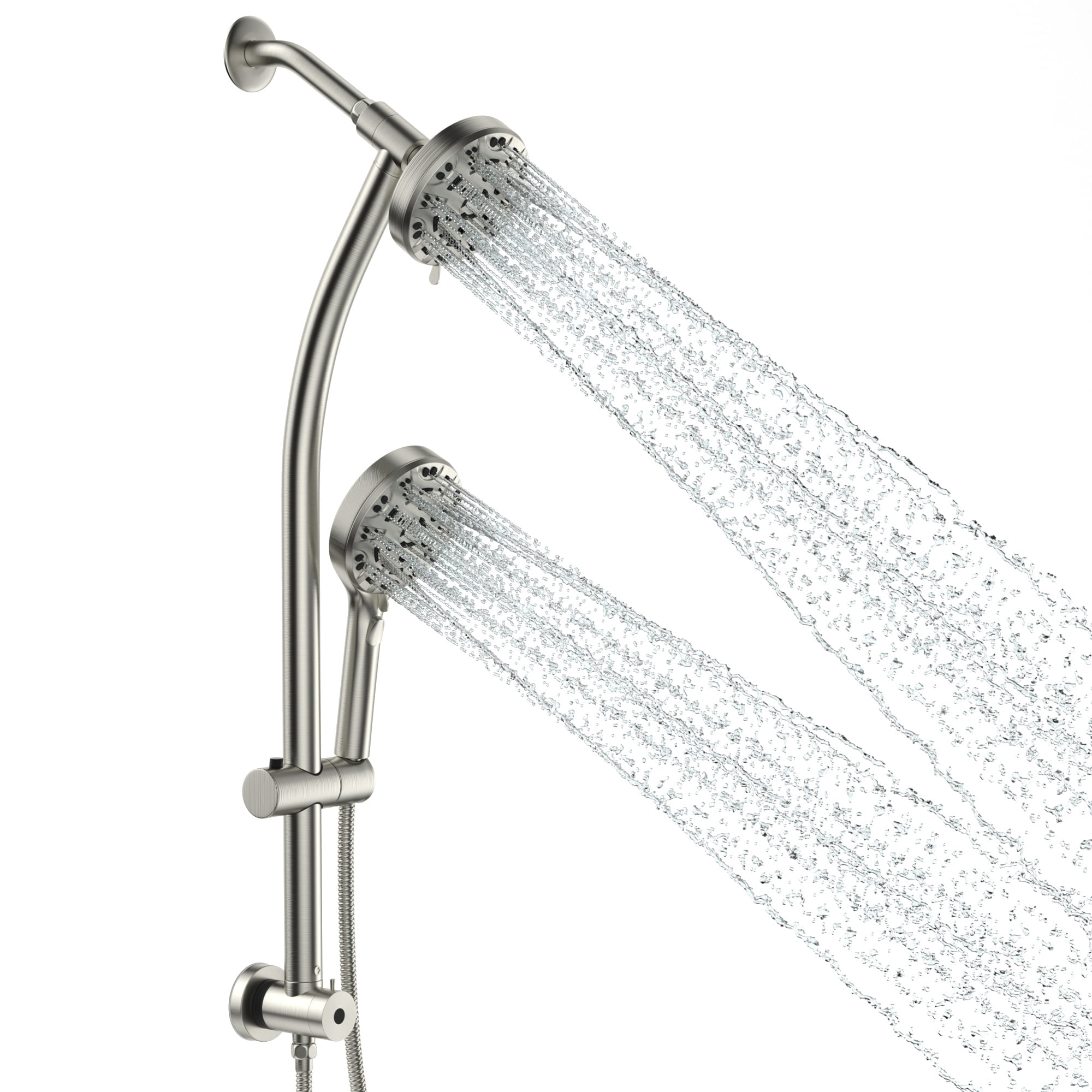 Lordear 8Mode Double Shower Head with Handheld Shower Pause Buttom in Brushed Nickel