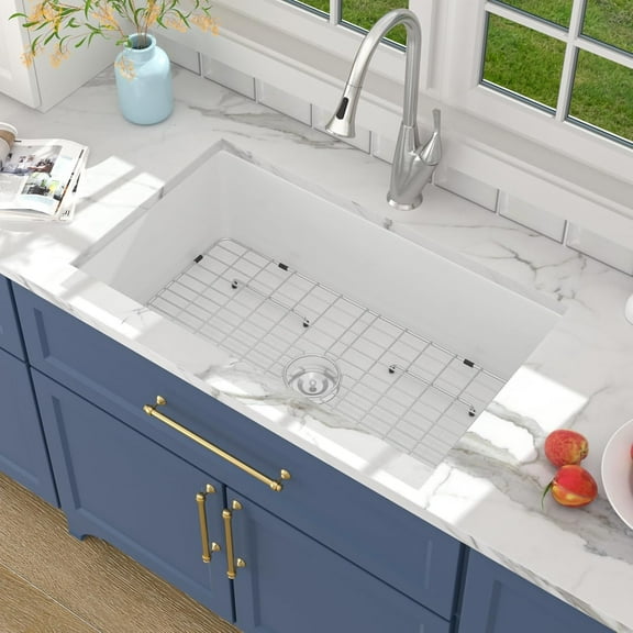 Lordear Undermount Kitchen Sink 32 Inch White Fireclay Porcelain Ceramic Sink Single Bowl Deep 32x19x10 Inch