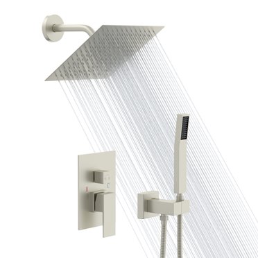 LORDEAR 12" Square Rain Shower Head With LED Lights - Brushed Nickel, Ultra-Thin