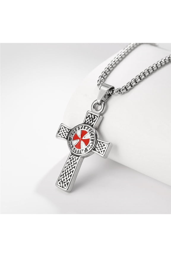 Classic Knights Templar Cross Pendant Necklace for Men Women Retro Simple Cross 14K White Gold Necklace Jewelry Gift
