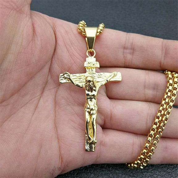 Lordgold Crucifix Jesus Christ Men Jewelry 14k Yellow Gold Mens Cross Pendant With Neck Chain Necklaces For Man 2025