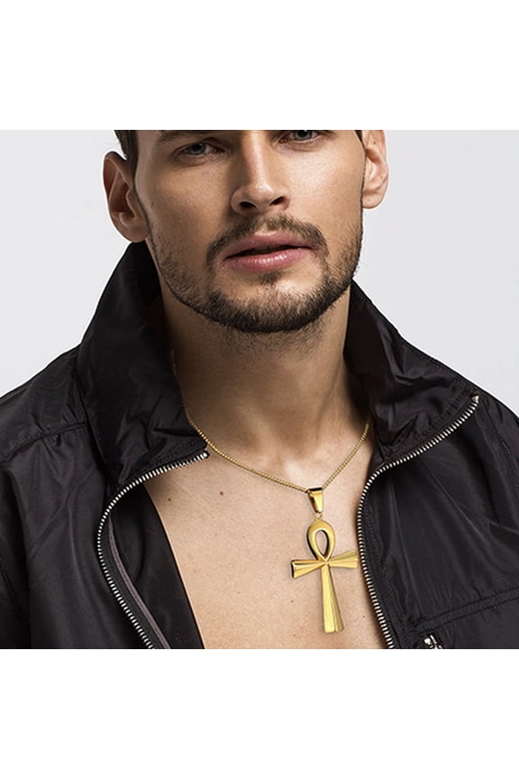 Lordgold Egyptian Ankh Cross Pendant Necklace For Woman/Men The Key Of Life 14K Yellow Gold Egypt Hieroglyphics Jewelry 2025