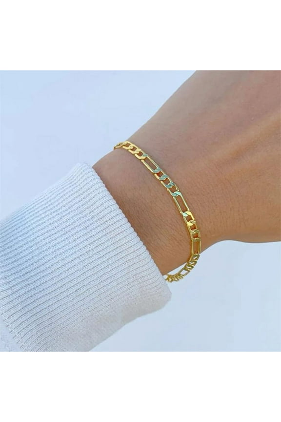 Lordgold Figaro Link Chain Bracelet Female 14K Yellow Gold Charm Bracelets Chain Bracelets for Women Man Jewelry Gifts