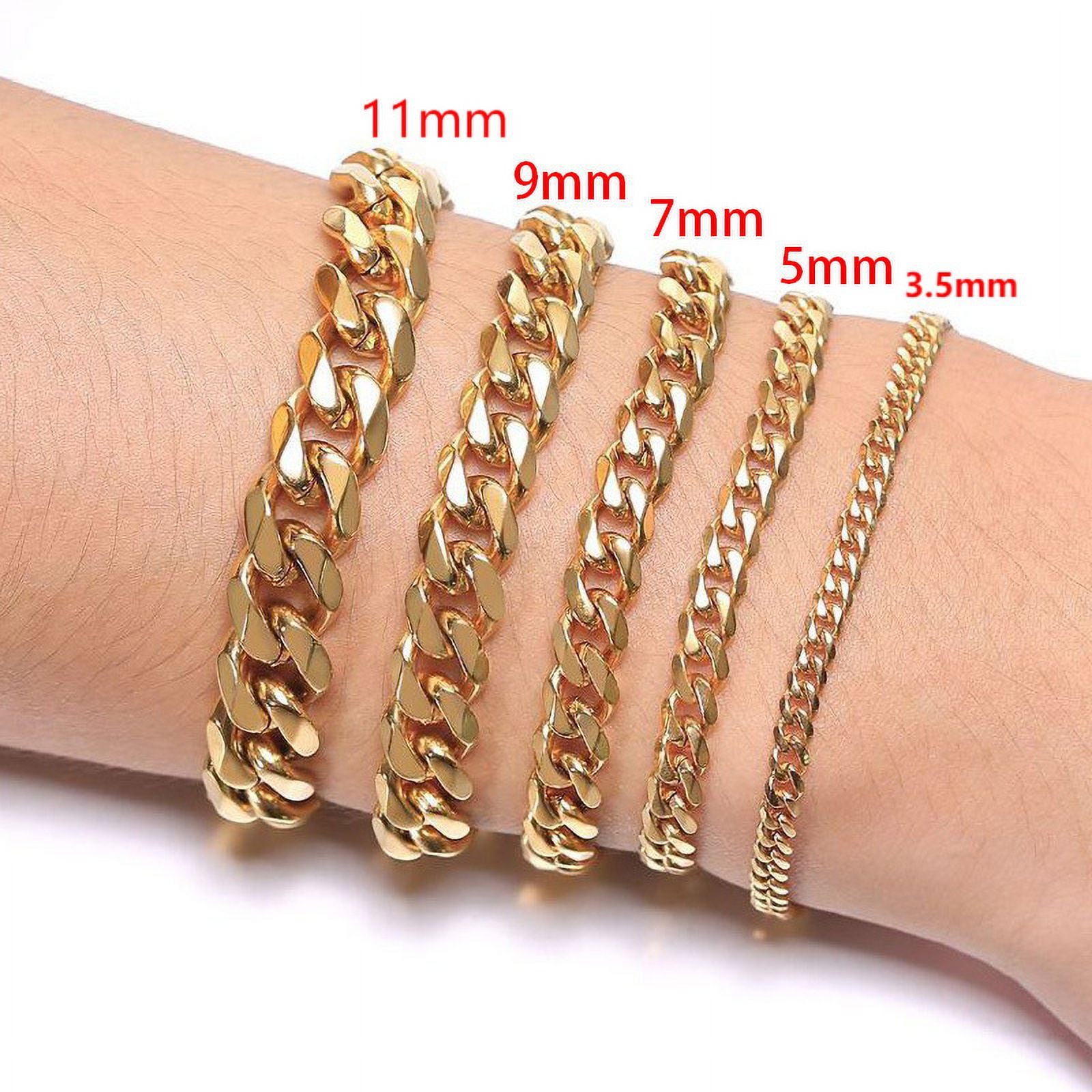Lordgold Mens Simple 9mm 14K Yellow Gold Curb Cuban Link Chain Bracelets for Women Unisex Wrist Jewelry Gifts