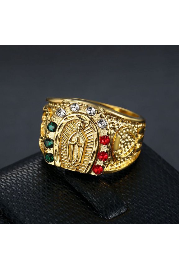 14k Yellow Gold Punk Fashion Virgin Mary Men's Proposal Ring Exaggerated Micro-set Date Wedding Big Ring