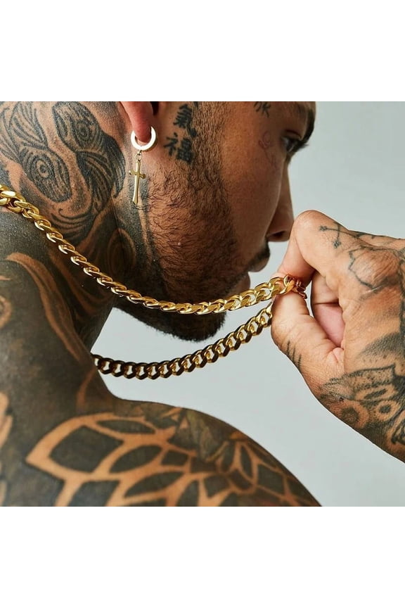 MEN CUBAN CHOKER 3 TO 7 MM 14k Yellow Gold NECKLACE FOR MEN JEWELRY