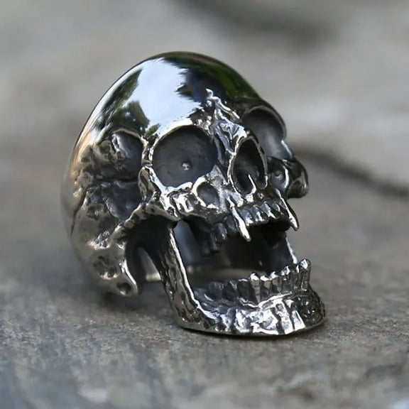 Polishing Vampire Skull Ring Men Womens 14K White Gold Biker Rings Man Gothic Punk Jewelry Best Gift For Friend Size 7-15