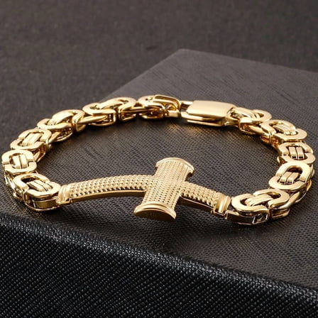 Lordluxury 9MM Chain Cross Bracelet for Men 14k Yellow Gold Men's Bracelets On Hand Mannen Armband Jewellery Accessories