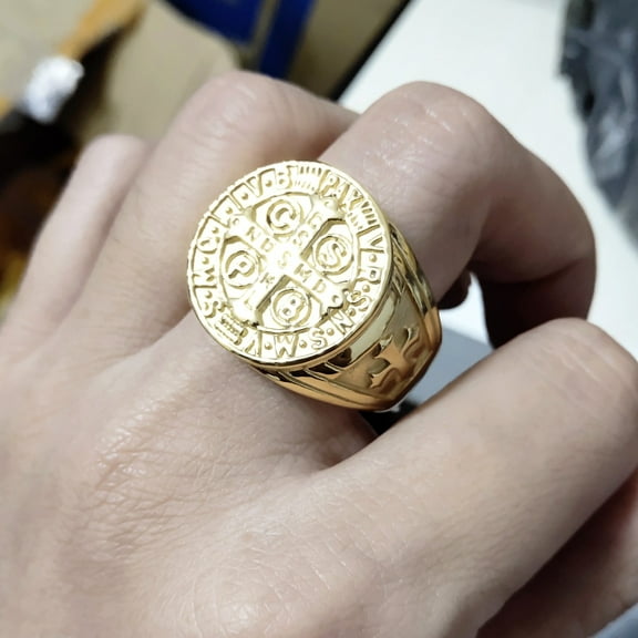 Lordluxury Jerusalem Cross Ring 14k Yellow Gold Crusaders Religious Male Jesus Christ Medieval Knight Templar Military Middle Age for Men