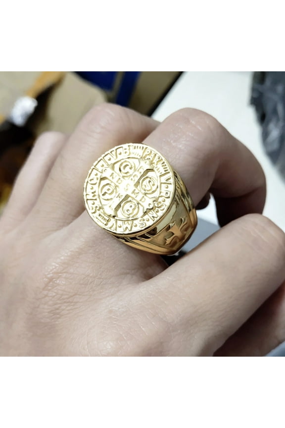 Jerusalem Cross Ring 14k Yellow Gold Crusaders Religious Male Jesus Christ Medieval Knight Templar Military Middle Age for Men