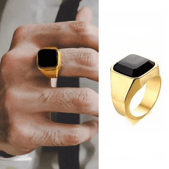 Lordluxury Men Tigers Eye Signet Rings,Waterproof 14K Yellow Gold Wedding Bands Gift