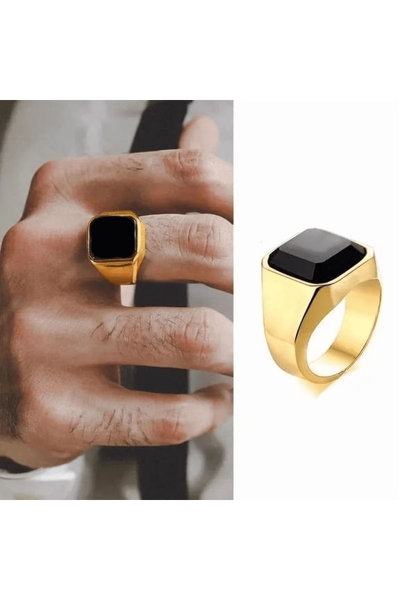 Men Tigers Eye Signet Rings,Waterproof 14K Yellow Gold Wedding Bands Gift