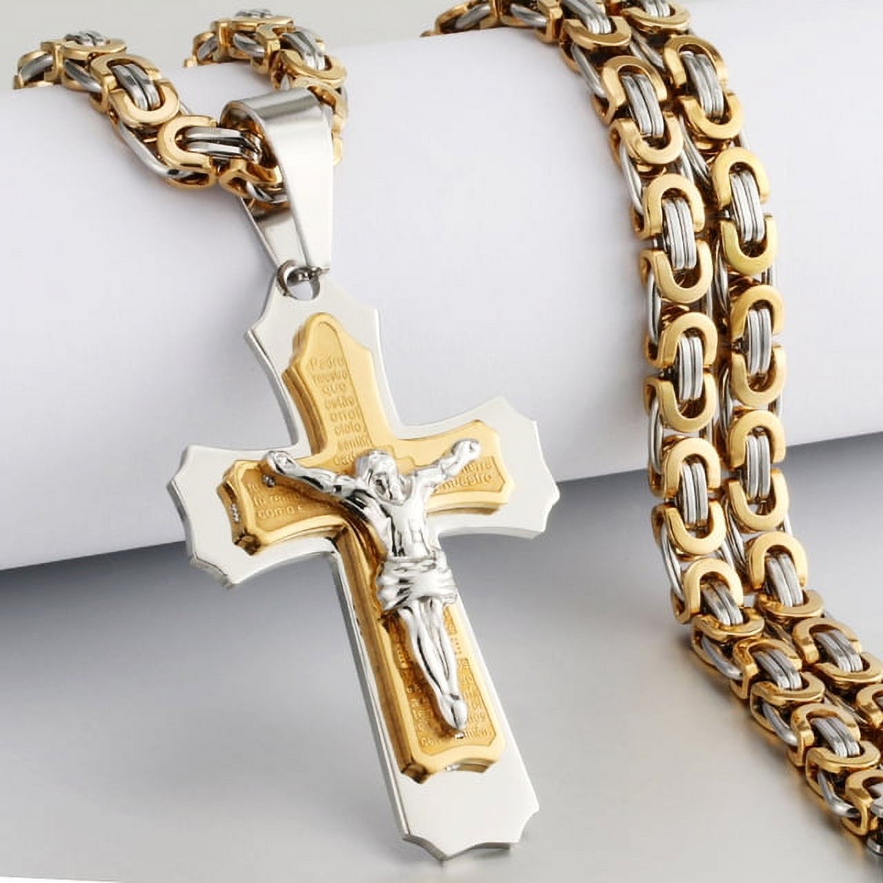 Yellow Jesus Chain Lordluxury Multilayer Cross Christ Jesus Pendant Necklace 14K Yellow ...