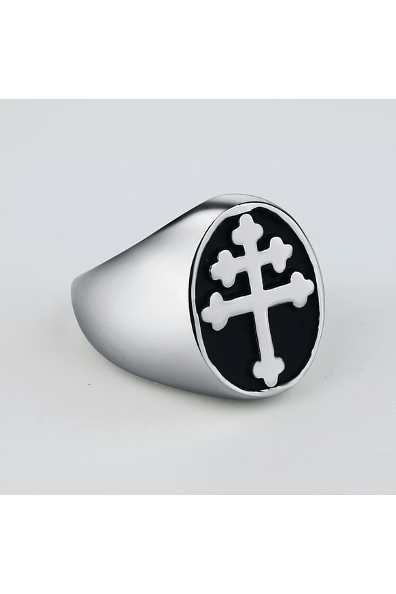 Valily Lorraine Cross Ring 14K White Gold Crux Vera Cross of Lorraine Rings for Men Jewelry B215