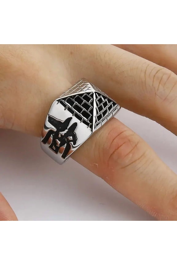 Valily Male Pyramid Ring Horus Eyes Anubis Pattern Triangle 14k White Gold Ceometric Rings Jewelry For Men S288