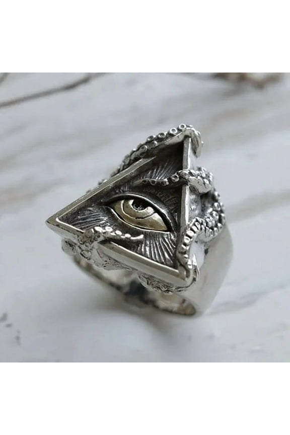Vintage Octopus adsorption All Seeing Eye Ring Cool 14K White Gold Biker Ring Men Women Masonic Ring Jewelry