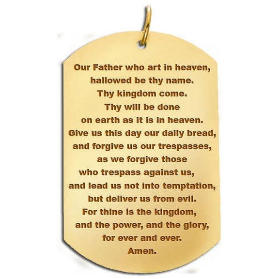 Lords Prayer Dog Tag Block Pendant - 1-1/4 Inch X 2 Inch Solid 14K Yellow Gold