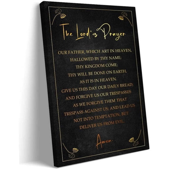 Lords Prayer Wall Art Canvas Framed Our Father Prayer Poster Vintage Matthew 6 9-13 Bible Verses Wall Decor Prints Christian Scripture Quote Posters Framed 12x18 inch