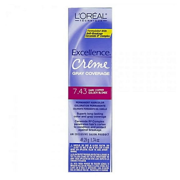 Loreal Excel Creme Hair Color #7.43 Dark Copper Gold Blonde, 1.74 Oz, 3 Pack