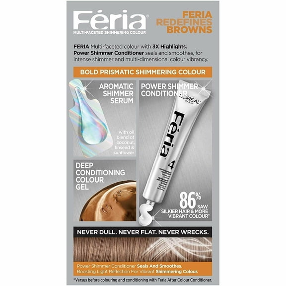 L'Oreal Feria Permanent Hair Colour, Cool, B61 Hi-Lift Brown 1 ea (Pack of 6)
