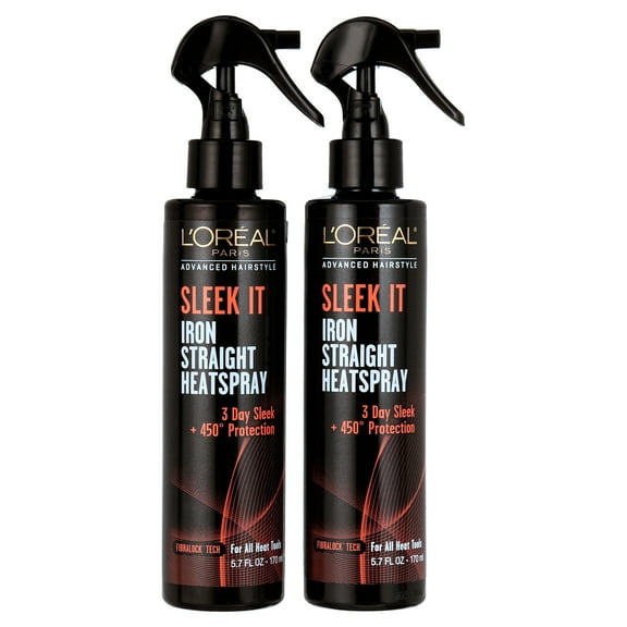Loreal Paris Advanced Hair Style Sleek It Iron Straight Heat Hair Spray, 5.7 Oz, 2 Pack