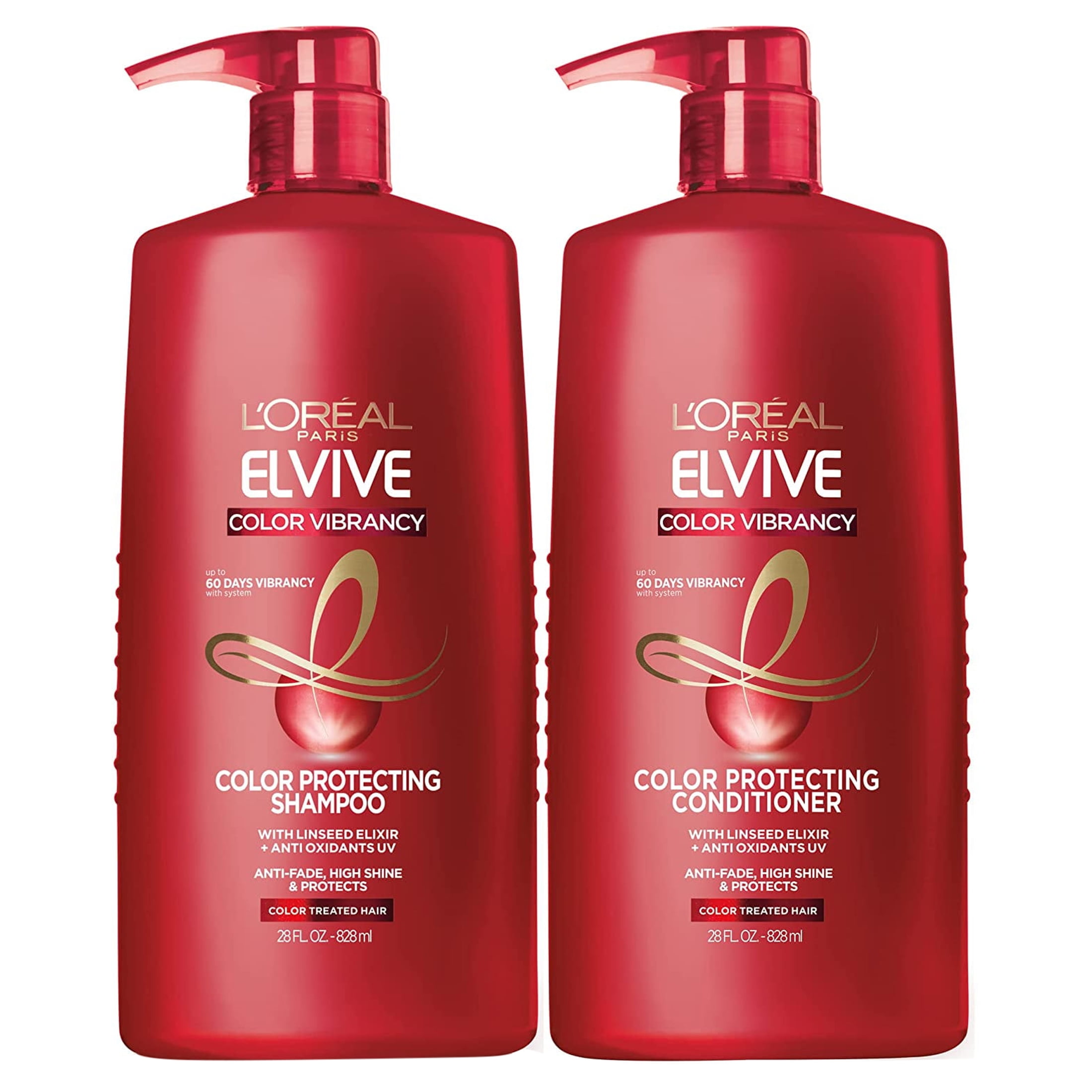 L,Oreal Paris Elvive Color Vibrancy Protecting Shampoo And Conditioner Set For Color Treated Hair, 28 Fl Oz (Set Of 2)