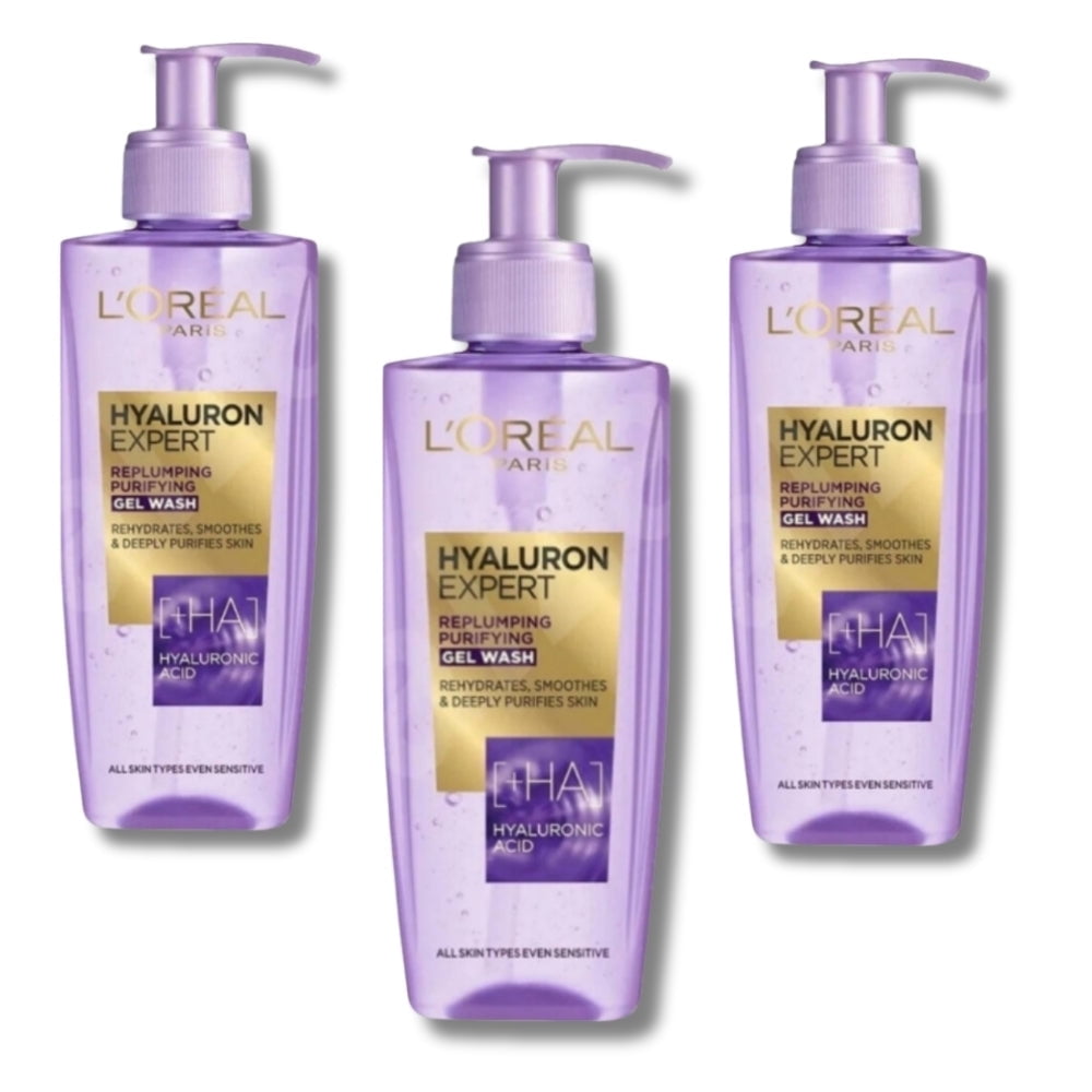 Loreal Paris Hyaluron Expert Skin Plumping Purifying Cleansing Gel 200 ml 3 Pack