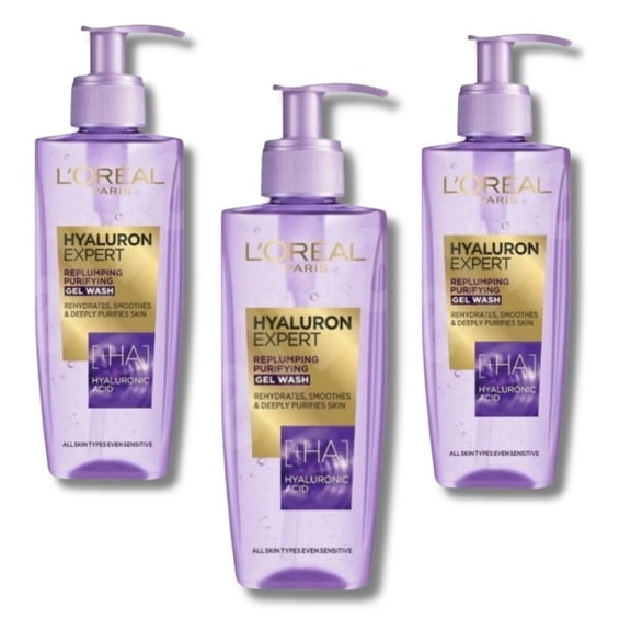 Loreal Paris Hyaluron Expert Skin Plumping Purifying Cleansing Gel 200 ml 3 Pack