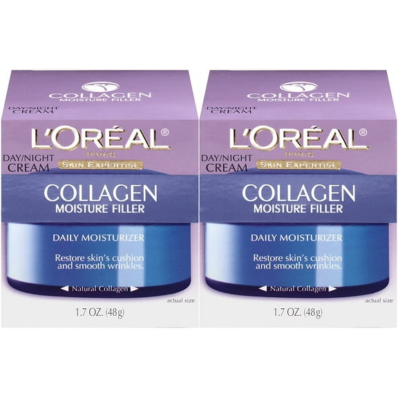 Loreal Paris Skincare Collagen Face Moisturizer, Day And Night Cream, Anti-Aging Face, Neck And Chest Cream To Smooth Skin And Reduce Wrinkles, 1.7 Oz Pack Of 2