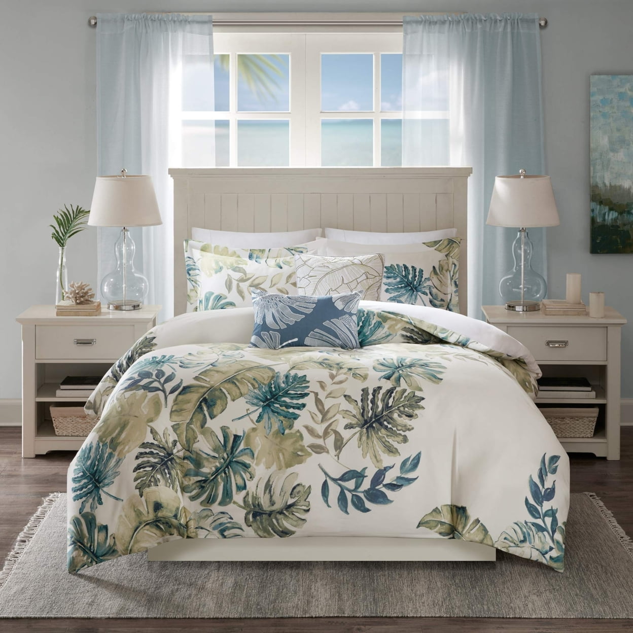 Lorelai Tropical Green and Blue Cotton Full/Queen Duvet Cover Set