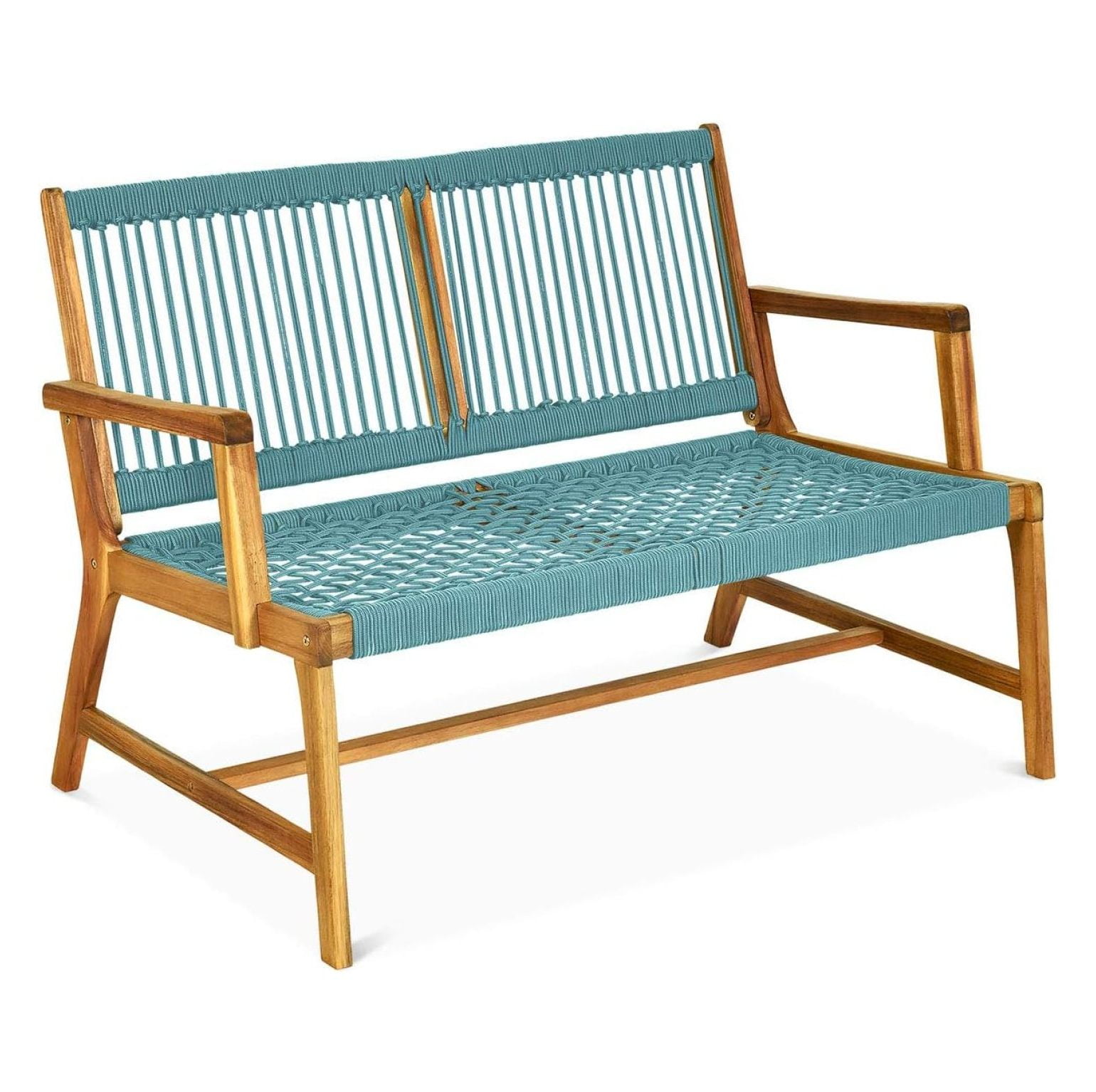 Turquoise Acacia Wood 2-Person Patio Bench with Gold Frame