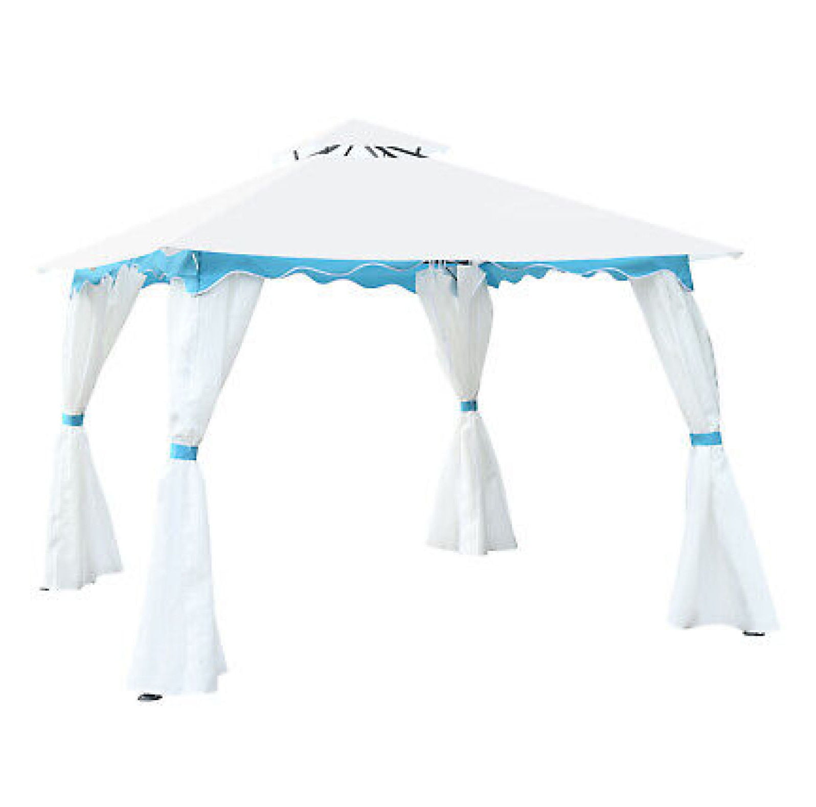 White and Blue 10' x 10' Patio Gazebo Canopy Tent with Curtains