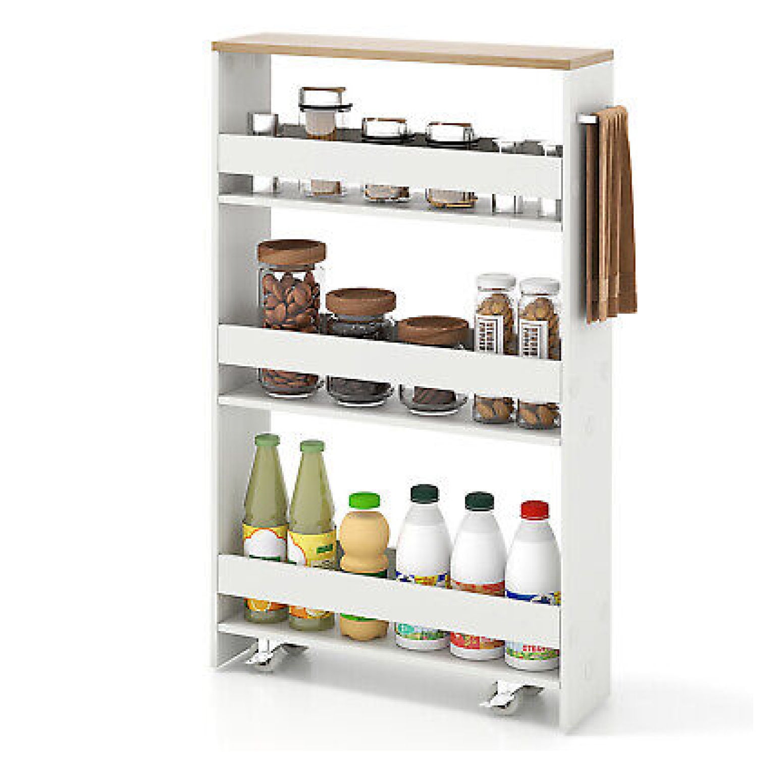 Costway 4-Tier Slim Storage Cart with Open Shelves Rolling Kitchen Cart on Wheels Narrow White