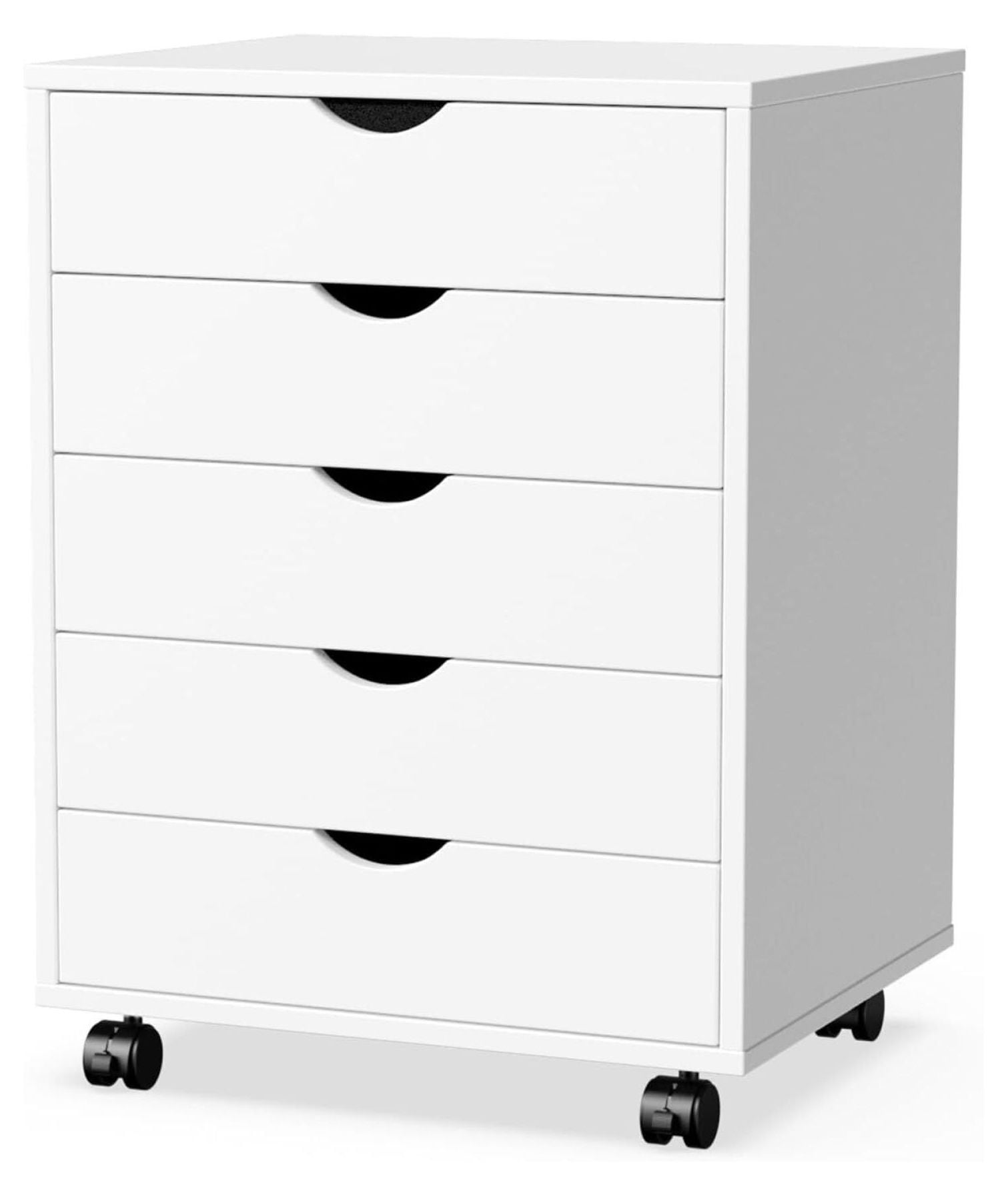 White Mobile 5-Drawer Wood Filing Cabinet with Wheels