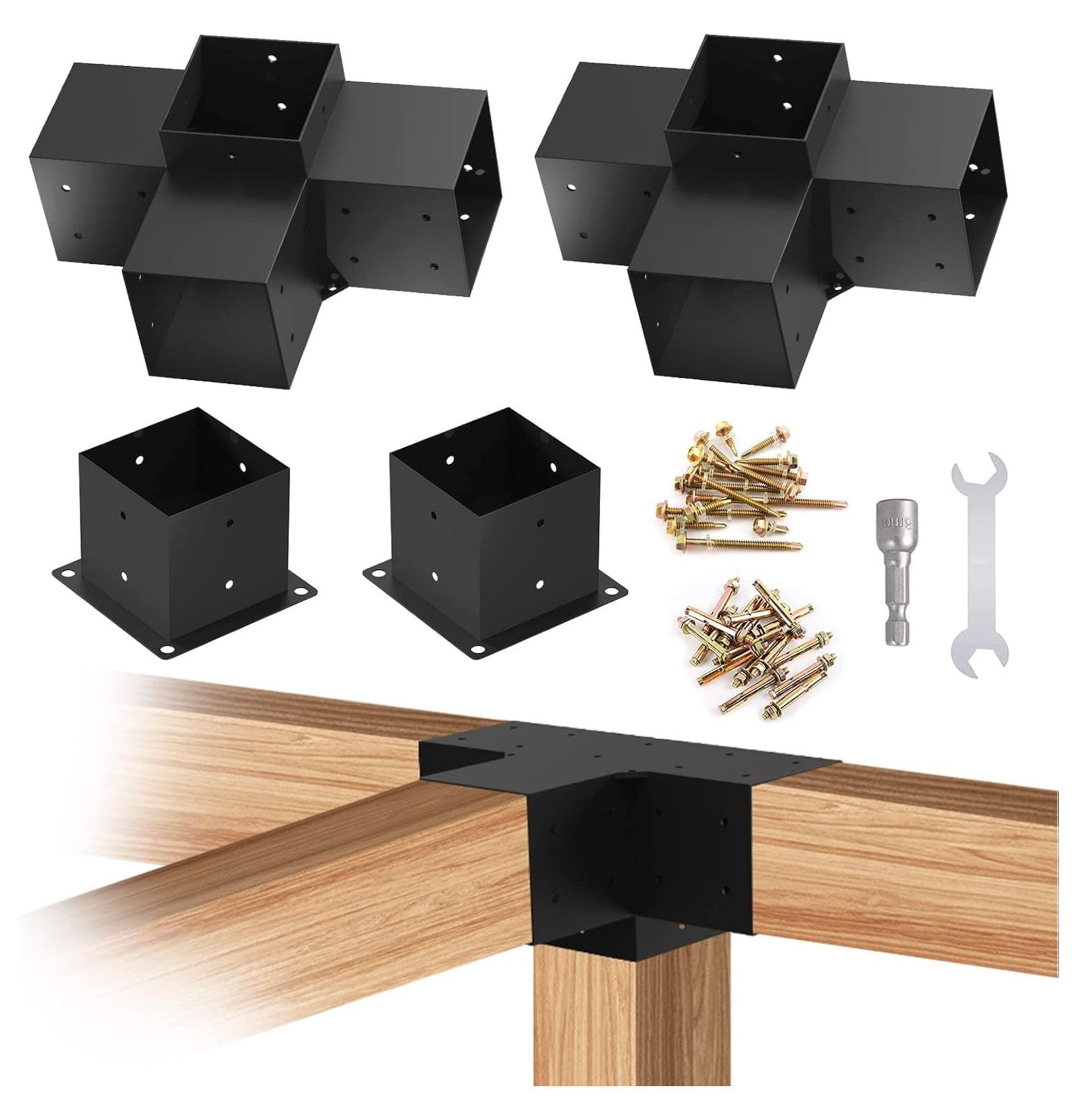 Lorelia 6x6 Woodworks Pergola Brackets Kit, 4Way Corner Extension