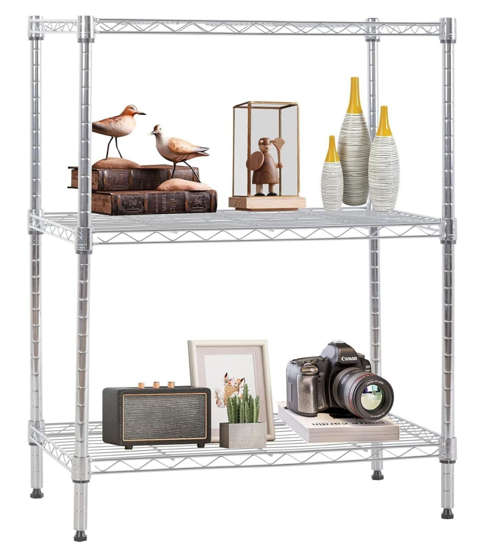 Black Adjustable 3-Tier Wire Shelving Unit for Garage and Kitchen